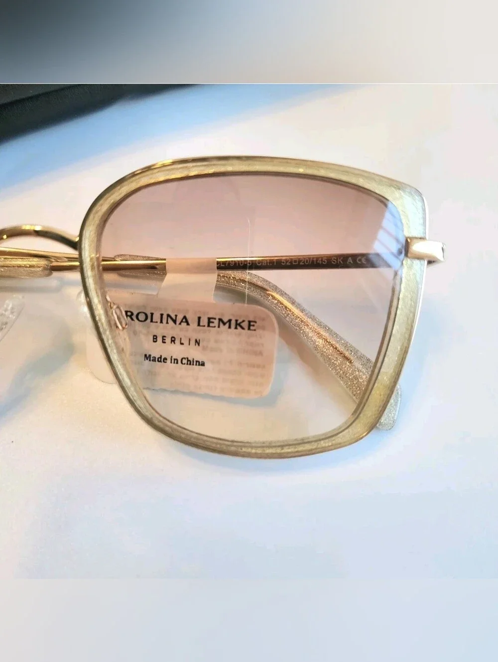 NEW Women Carolina Lemke Haily Gold Glitter Sunglasses w/Premium Luxury Case